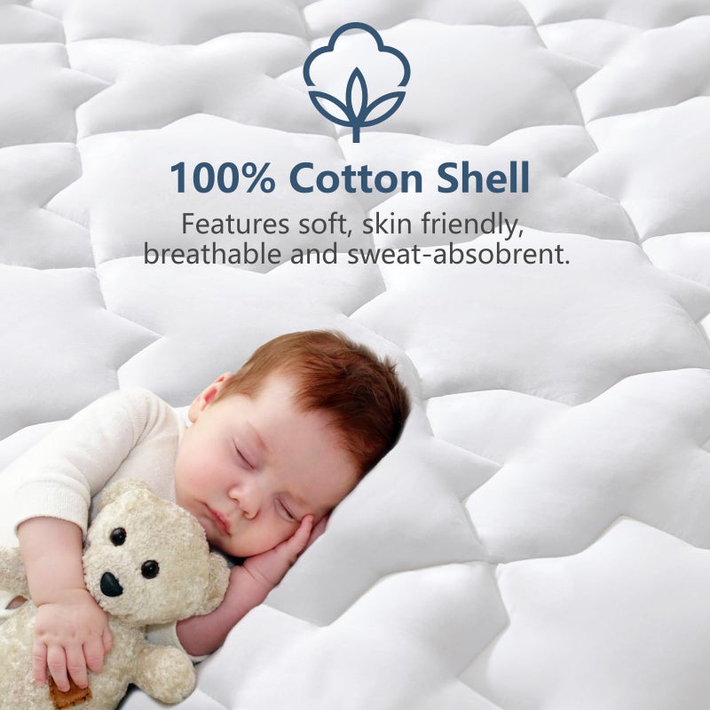 CozyLux California King Mattress Pad - Cotton California King Mattress Topper - Fits up to 8-21" Thick Mattresses, 450GSM Breathable Soft Mattress Cover, Cooling Mattress Protector (72"x84", White) - Image 4
